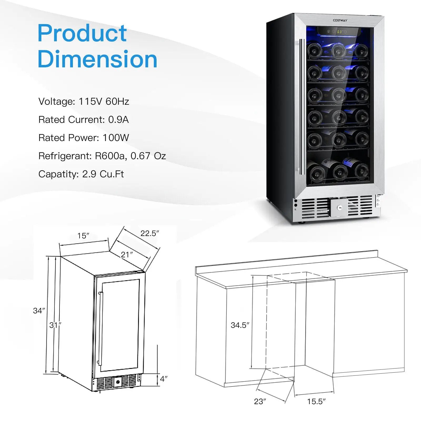 15 Inch 30-Bottle Wine Cooler with Temperature Memory by DirectDeals