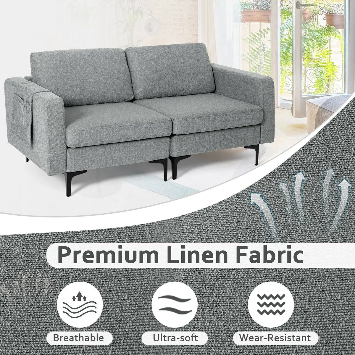 Modern Loveseat Sofa Couch with Side Storage Pocket and Sponged Padded Seat Cushions by DirectDeals