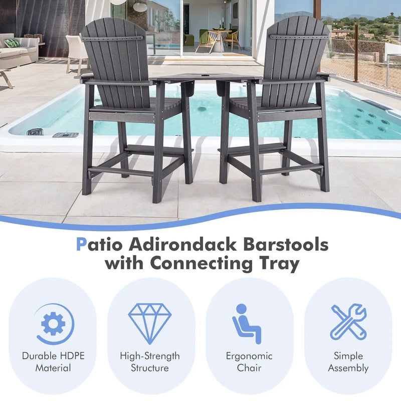 2 Pieces HDPE Tall Adirondack Chair with Middle Connecting Tray by DirectDeals