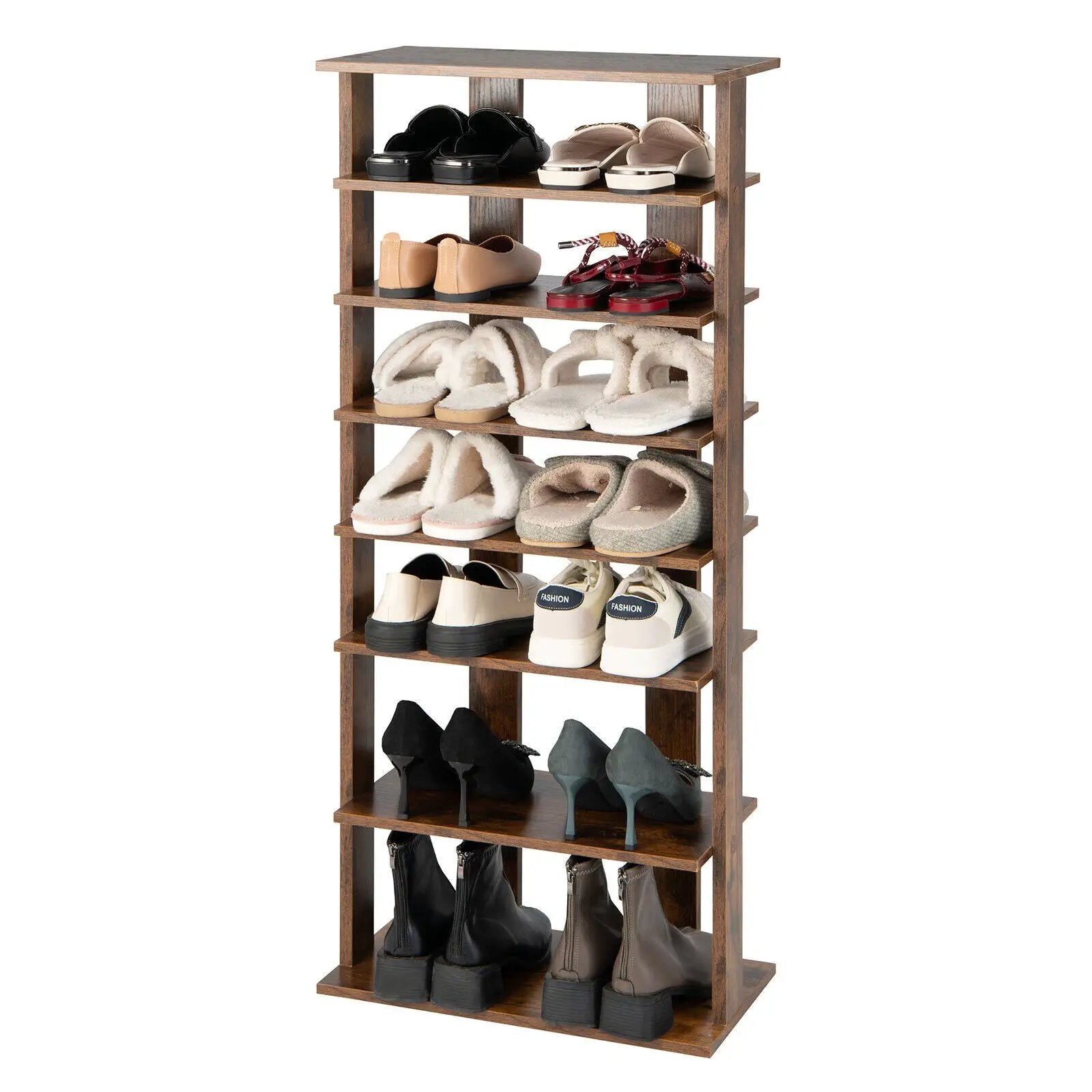 7-Tier Dual Shoe Rack Free Standing Shelves Storage Shelves Concise-Black by DirectDeals