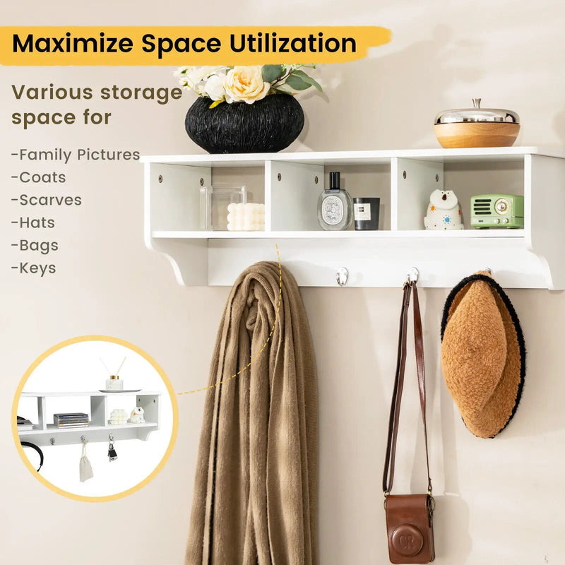 Wall Mount Cubby Organizer Hooks Entryway Storage Shelf by DirectDeals