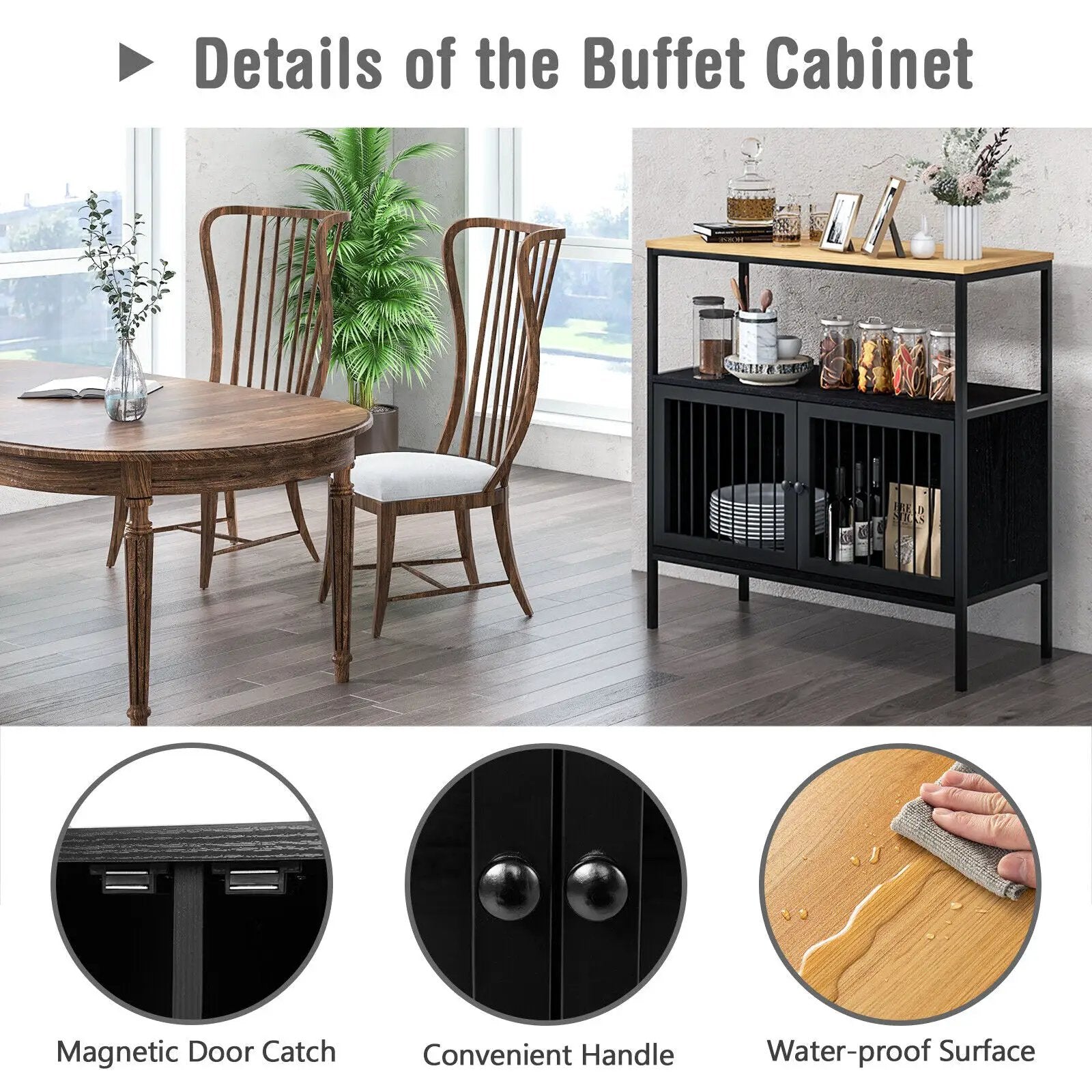 Kitchen Buffet Cabinet with 2 Doors and Open Shelf-Black by DirectDeals