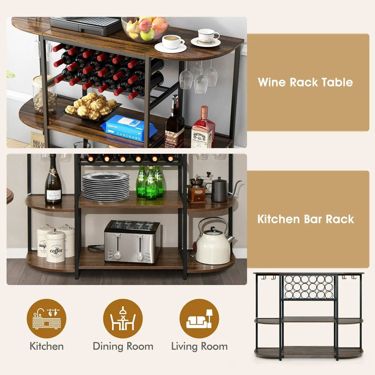 47 Inches Wine Rack Table with Glass Holder and Storage Shelves by DirectDeals