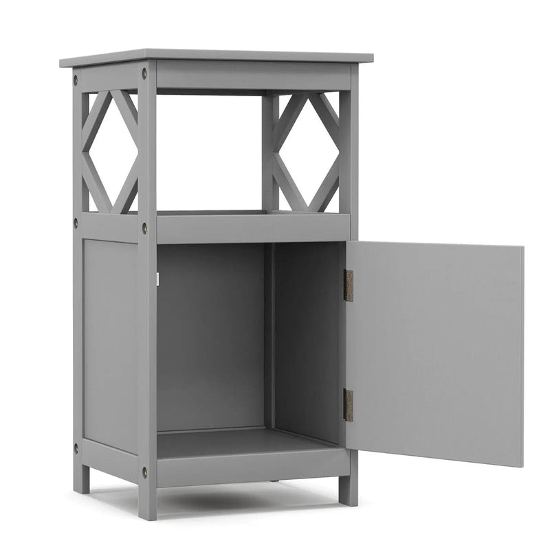 Bathroom Floor Cabinet Side Storage Organizer with Open Shelf and Single Door-Gray by DirectDeals