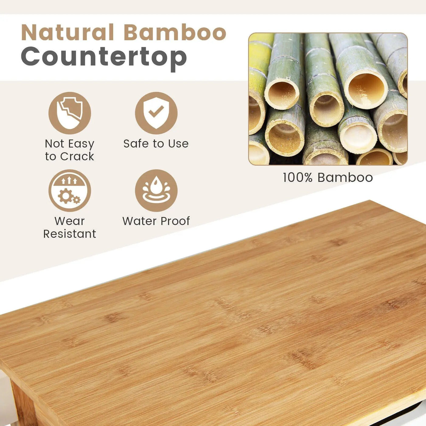 3-Tier Kitchen Island Cart Rolling Service Trolley with Bamboo Top by DirectDeals