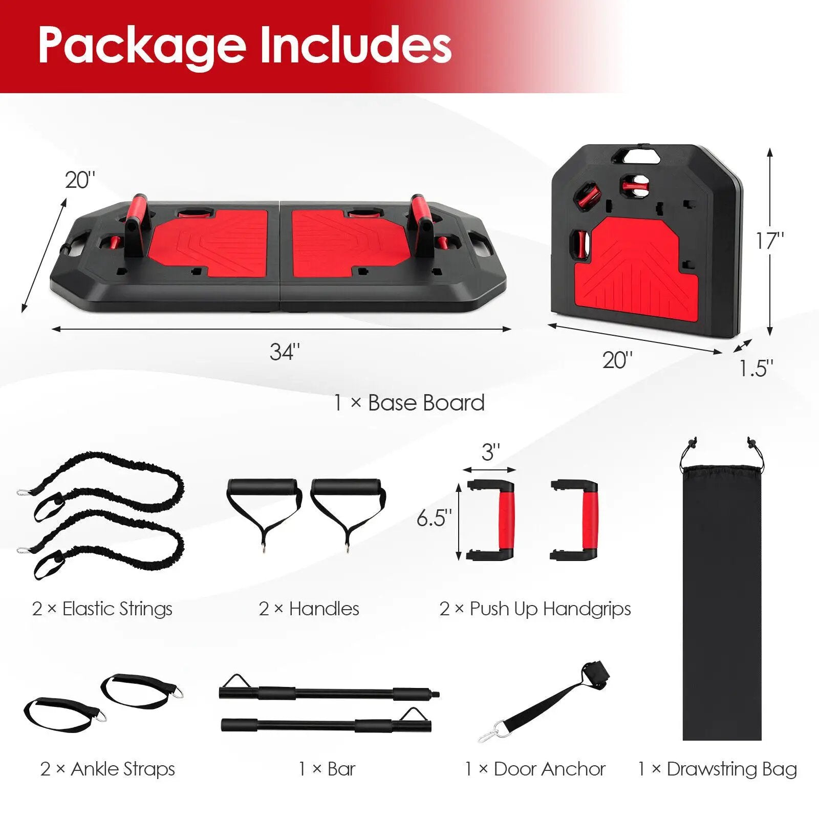 Push up Board Set Folding Push up Stand with Elastic String Pilate Bar Bag-Black by DirectDeals