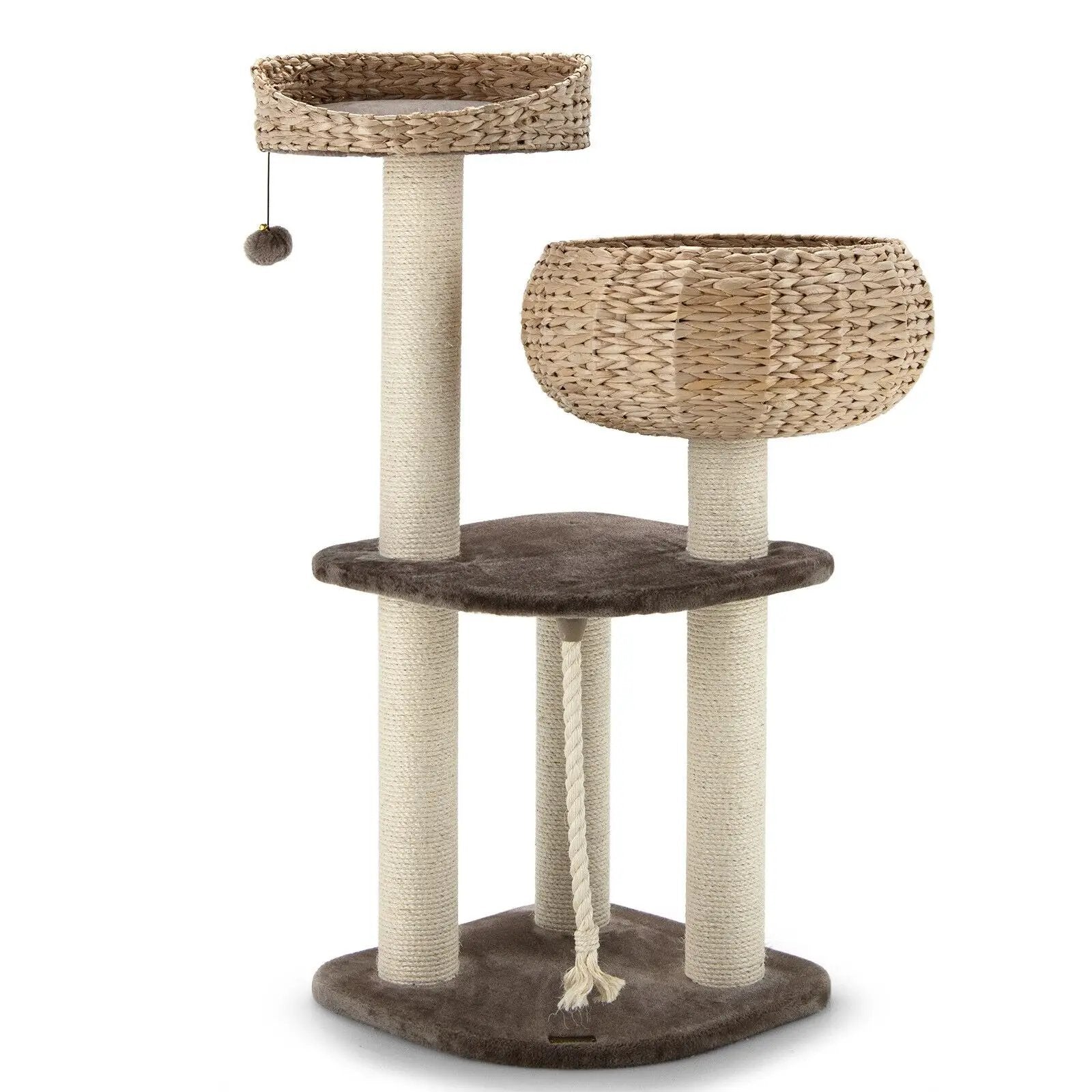 41 Inch Rattan Cat Tree with Napping Perch by DirectDeals