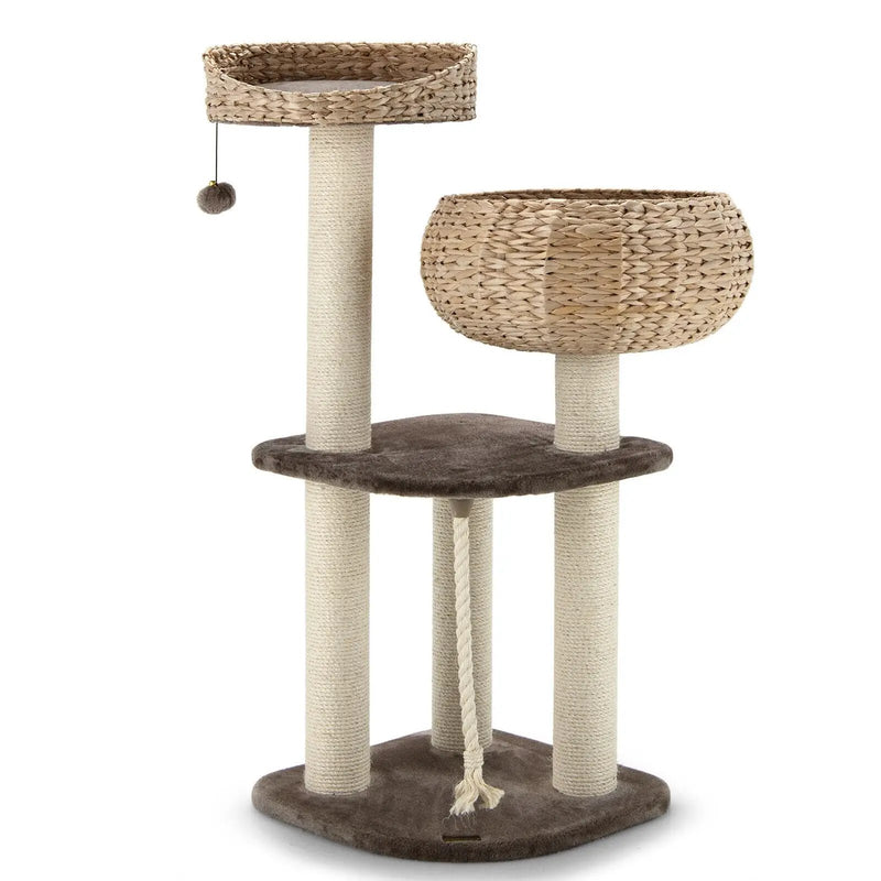41 Inch Rattan Cat Tree with Napping Perch by DirectDeals