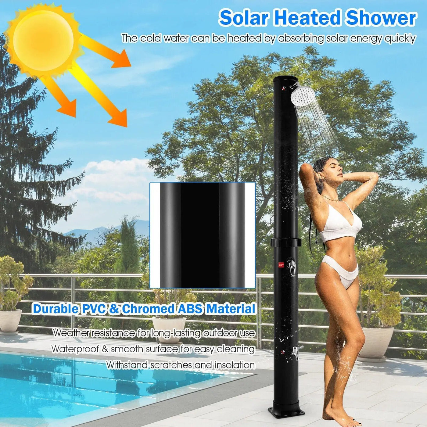7.2 Feet Solar-Heated Outdoor Shower with Free-Rotating Shower Head by DirectDeals