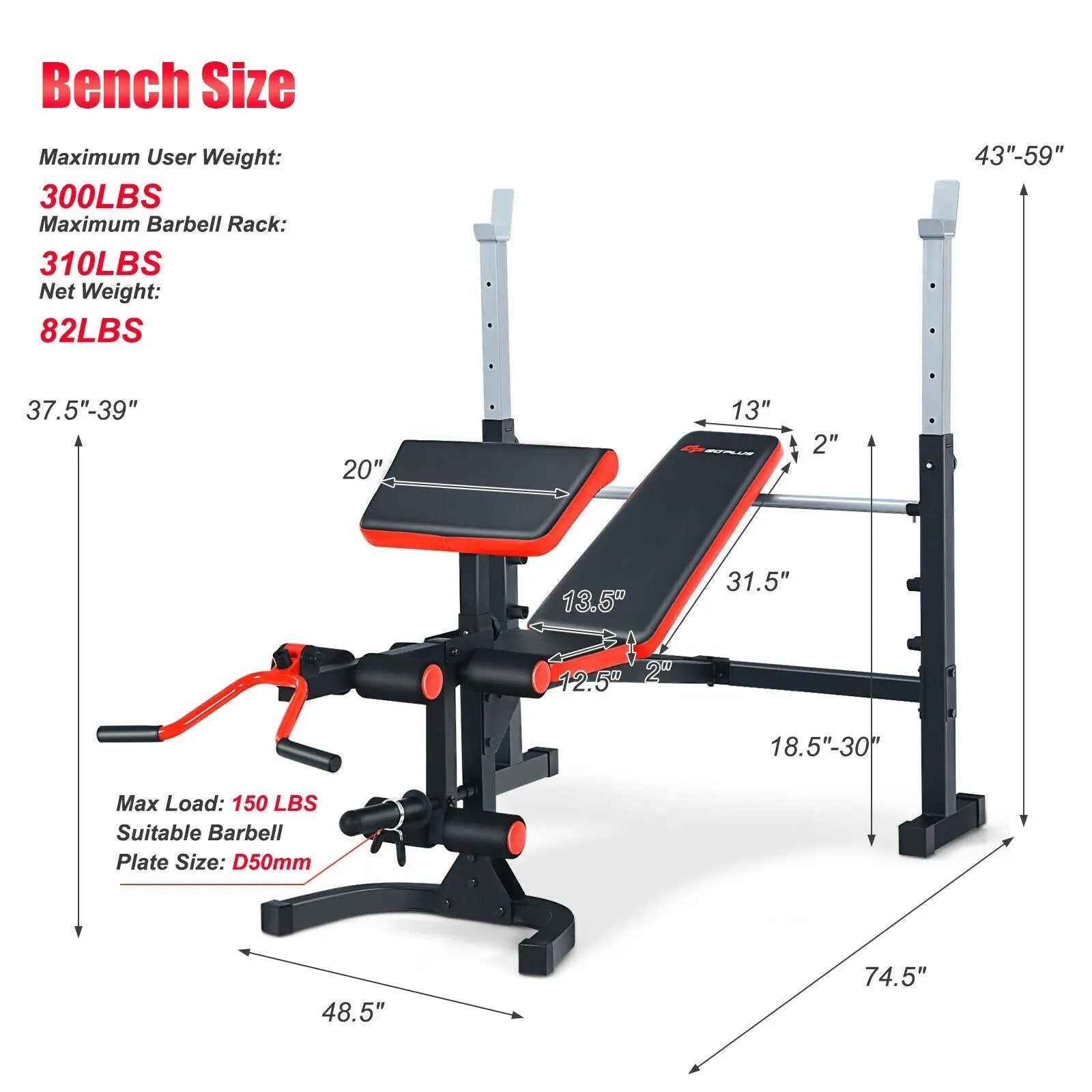 Adjustable Olympic Weight Bench for Full-body Workout and Strength Training by DirectDeals
