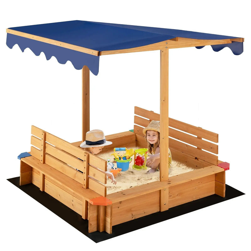 Kids Wooden Sandbox with Canopy and 2 Bench Seats by DirectDeals
