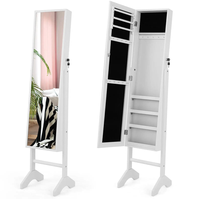 Free-Standing Jewelry Cabinet with Full-Length Mirror and Lockable Door by DirectDeals