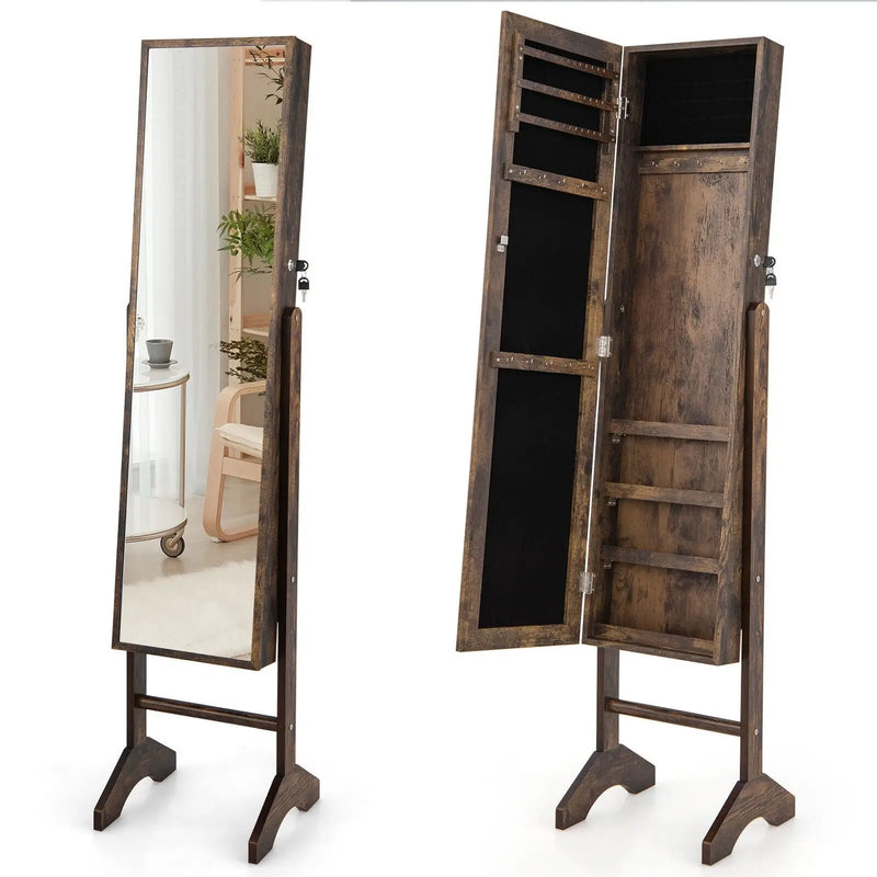 Free-Standing Jewelry Cabinet with Full-Length Mirror and Lockable Door by DirectDeals
