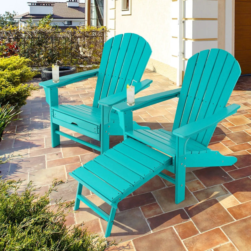 Patio HDPE Adirondack Chair with Retractable Ottoman by DirectDeals
