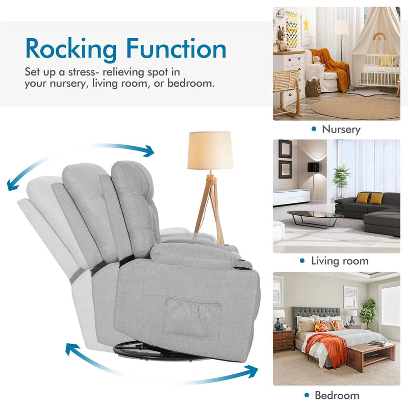 Massage Rocking Recliner Chair with Heat and Vibration-Gray by DirectDeals