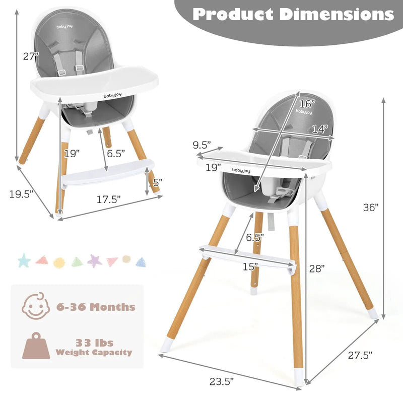 4-in-1 Convertible Baby High Chair Infant Feeding Chair with Adjustable Tray by DirectDeals