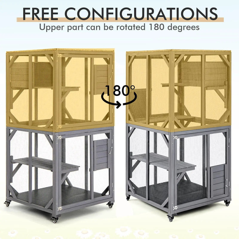 Outdoor Cat House Enclosures on Wheels Kitten Cages with Resting Box-Gray by DirectDeals