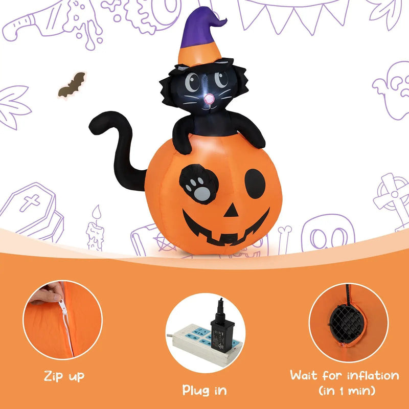 5 Feet Inflatable Halloween Pumpkin with Witch's Black Cat by DirectDeals