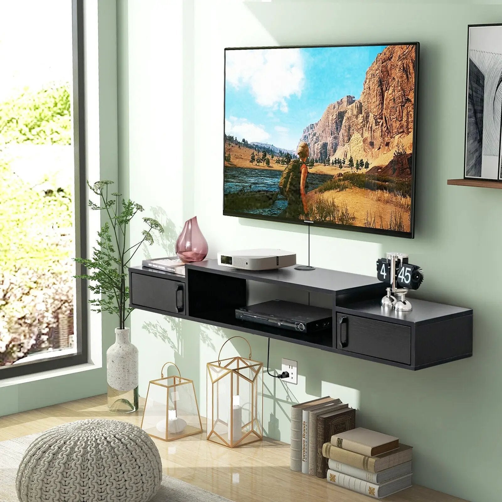 55 Inches Floating TV Stand with Power Outlet by DirectDeals