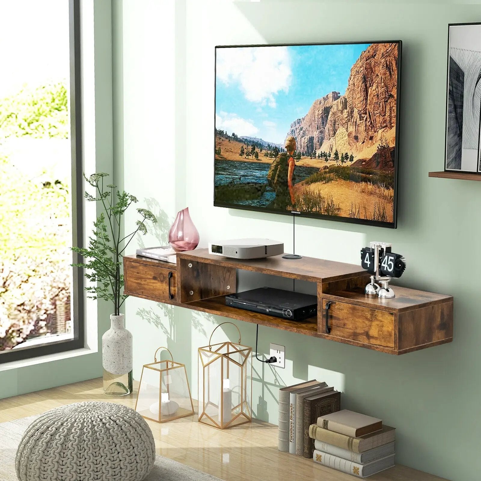 55 Inches Floating TV Stand with Power Outlet by DirectDeals