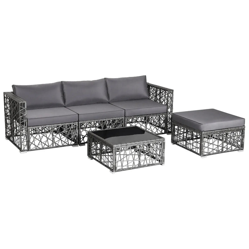 5 Pieces Patio PE Rattan Wicker Sofa Furniture Set-Gray by DirectDeals