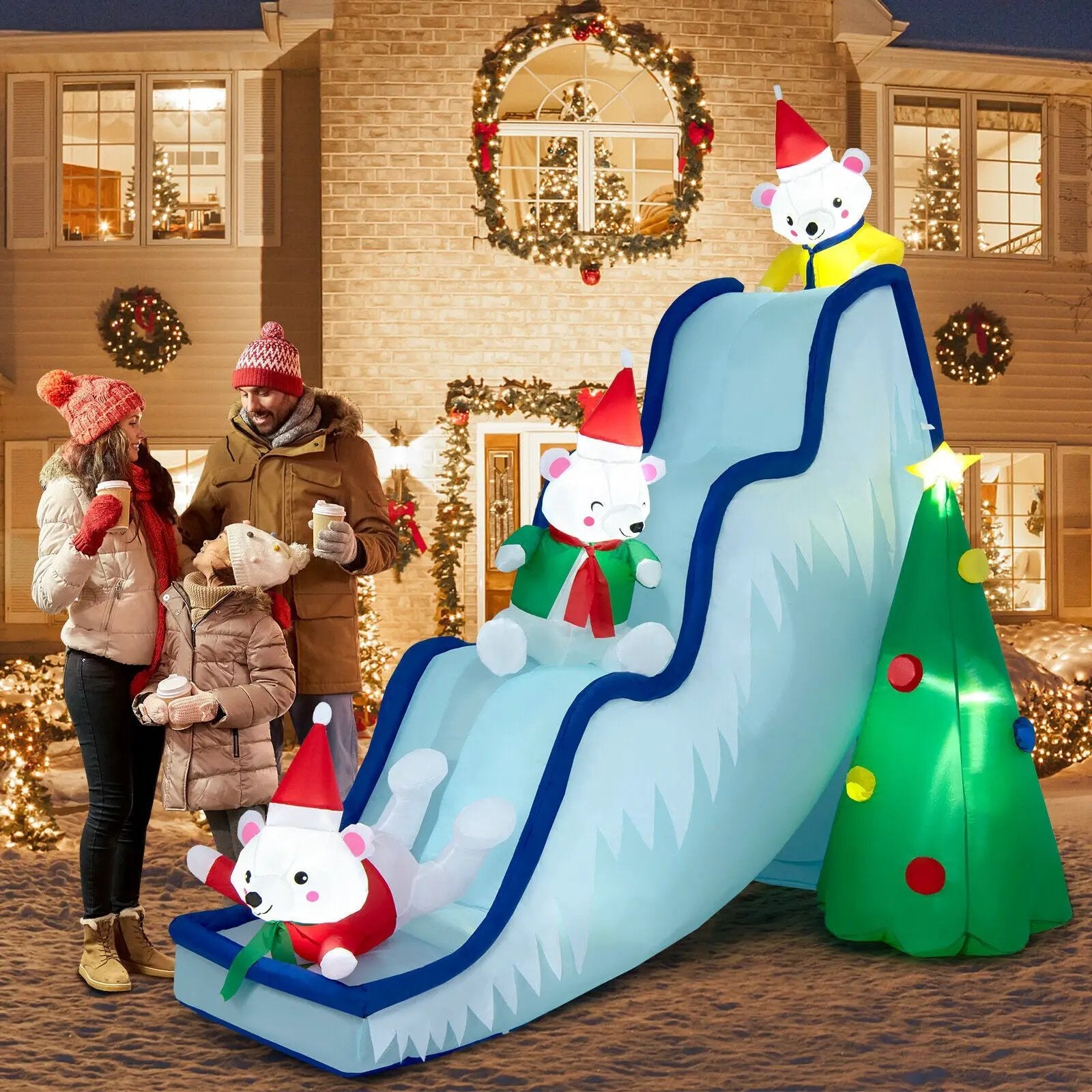 9 Feet Inflatable Polar Bear Slide Scene Decoration with LED Lights by DirectDeals
