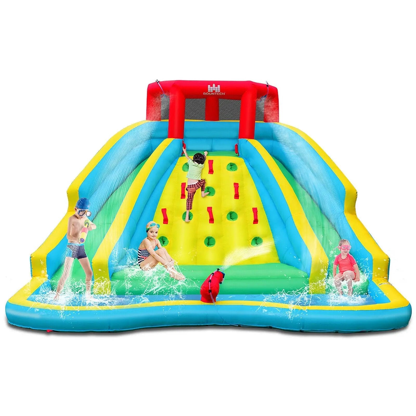 Double Side Inflatable Water Slide Park with Climbing Wall for Outdoor Without Blower by DirectDeals