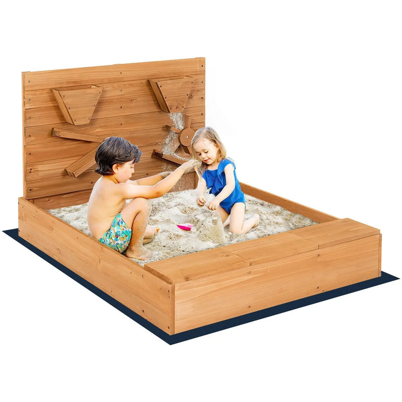 Kids Wooden Square Sandbox with Cover by DirectDeals