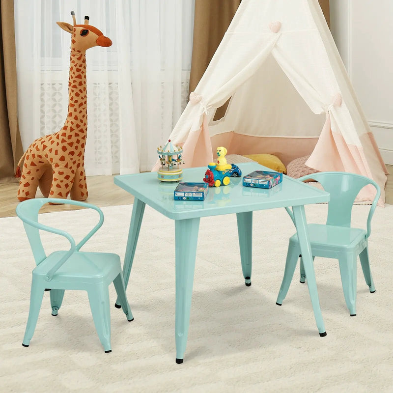 27 Inch Kids Square Steel Table Play Learn Activity Table-Blue by DirectDeals