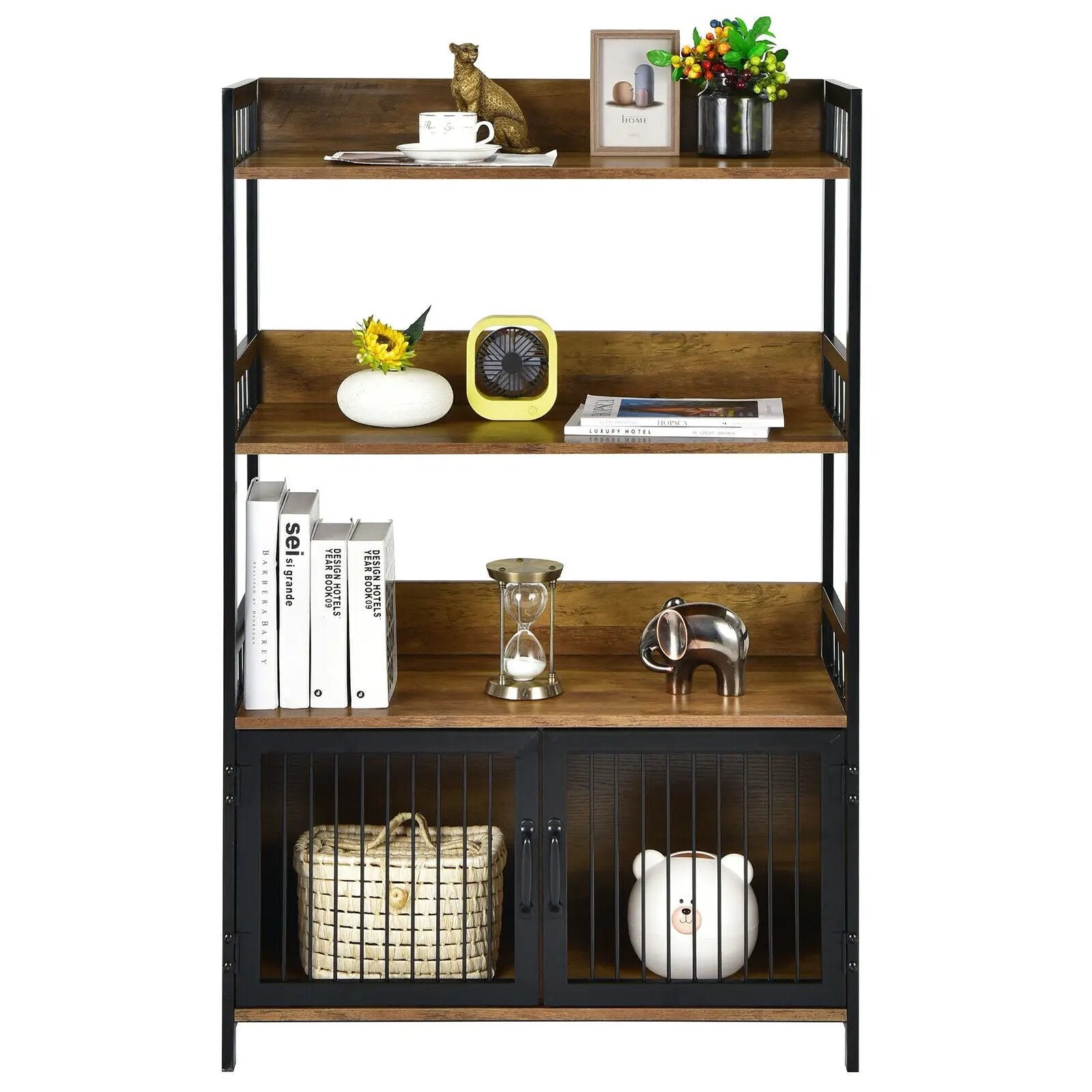 3-Tier Baker's Rack with Storage Cabinet-Rustic Brown by DirectDeals