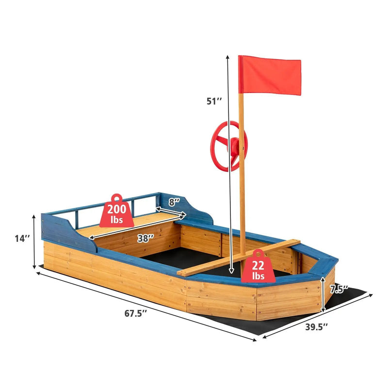 Kids' Pirate Boat Sandbox with Flag and Rudder by DirectDeals