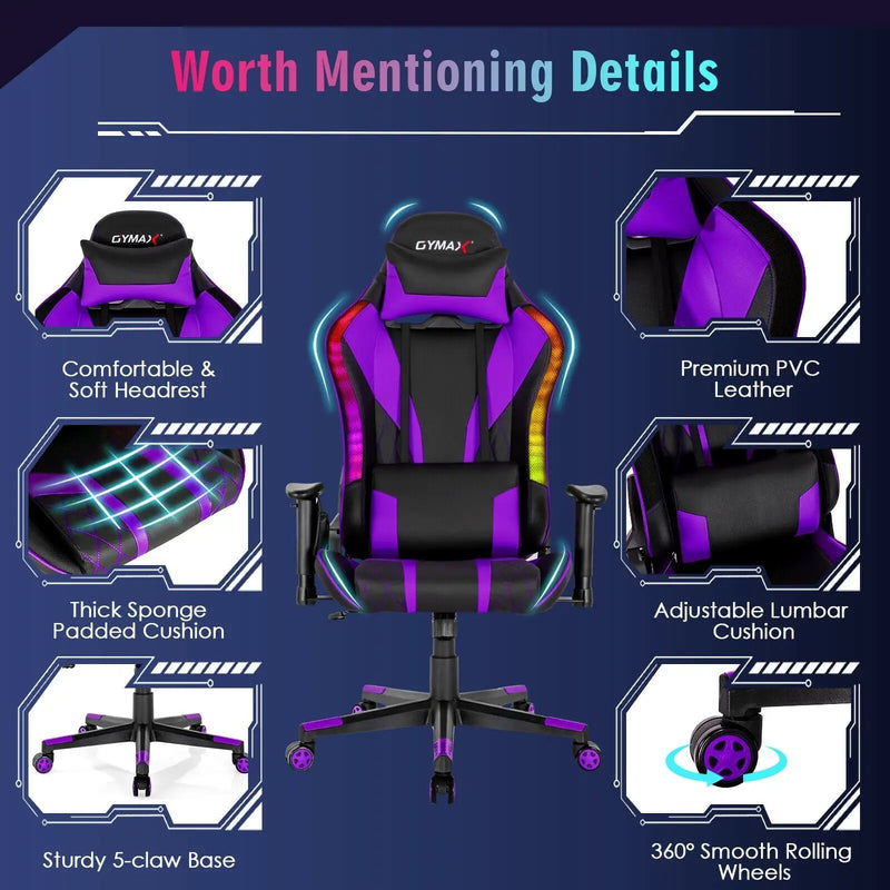 Gaming Chair Adjustable Swivel Computer Chair with Dynamic LED Lights by DirectDeals