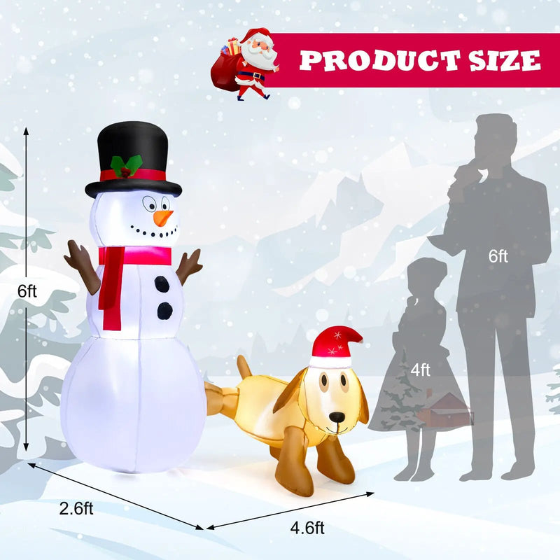 6 Feet Tall Inflatable Snowman and Dog Set Christmas Decoration with LED Lights by DirectDeals