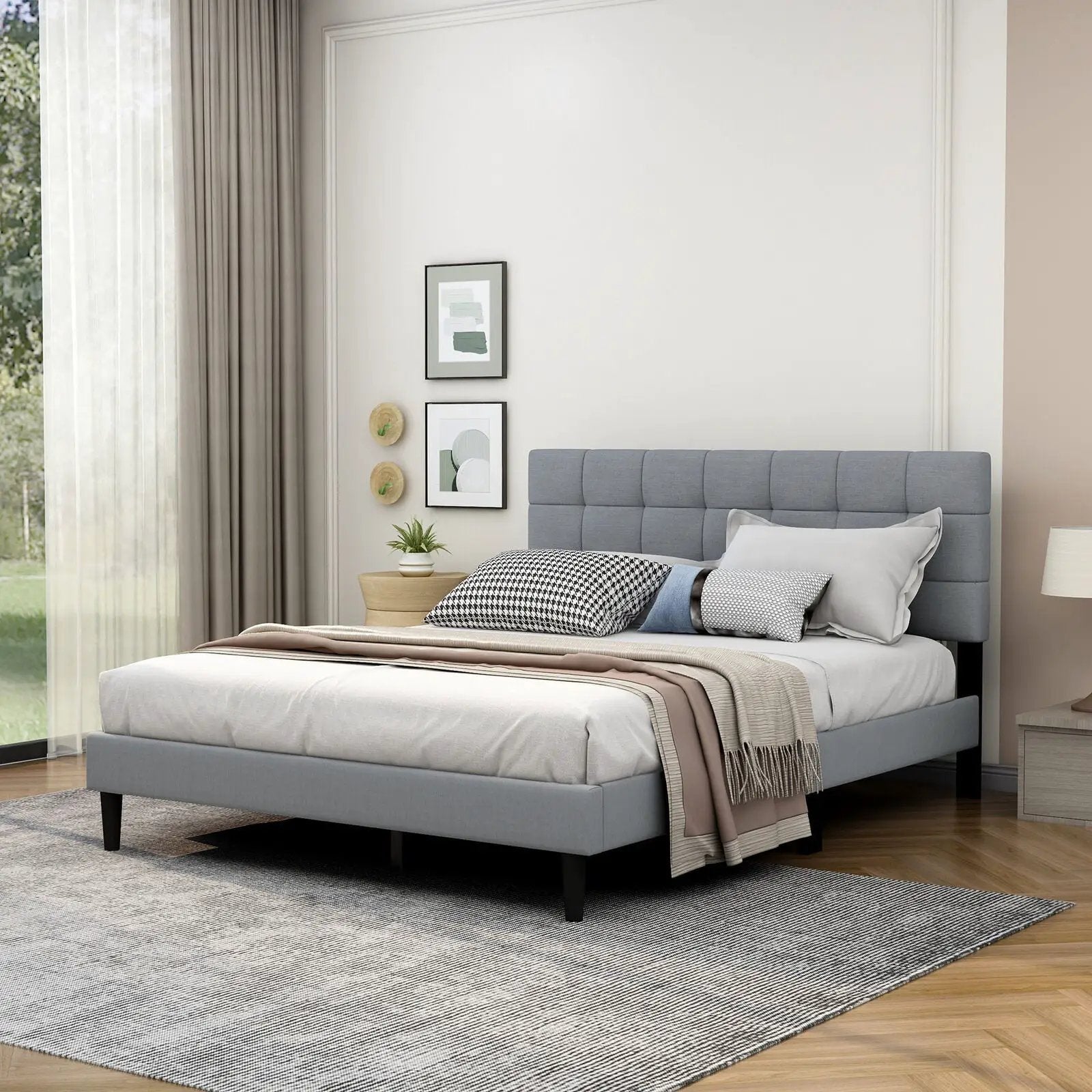 Full/Queen Size Upholstered Platform Bed Frame with Storage Ottoman by DirectDeals