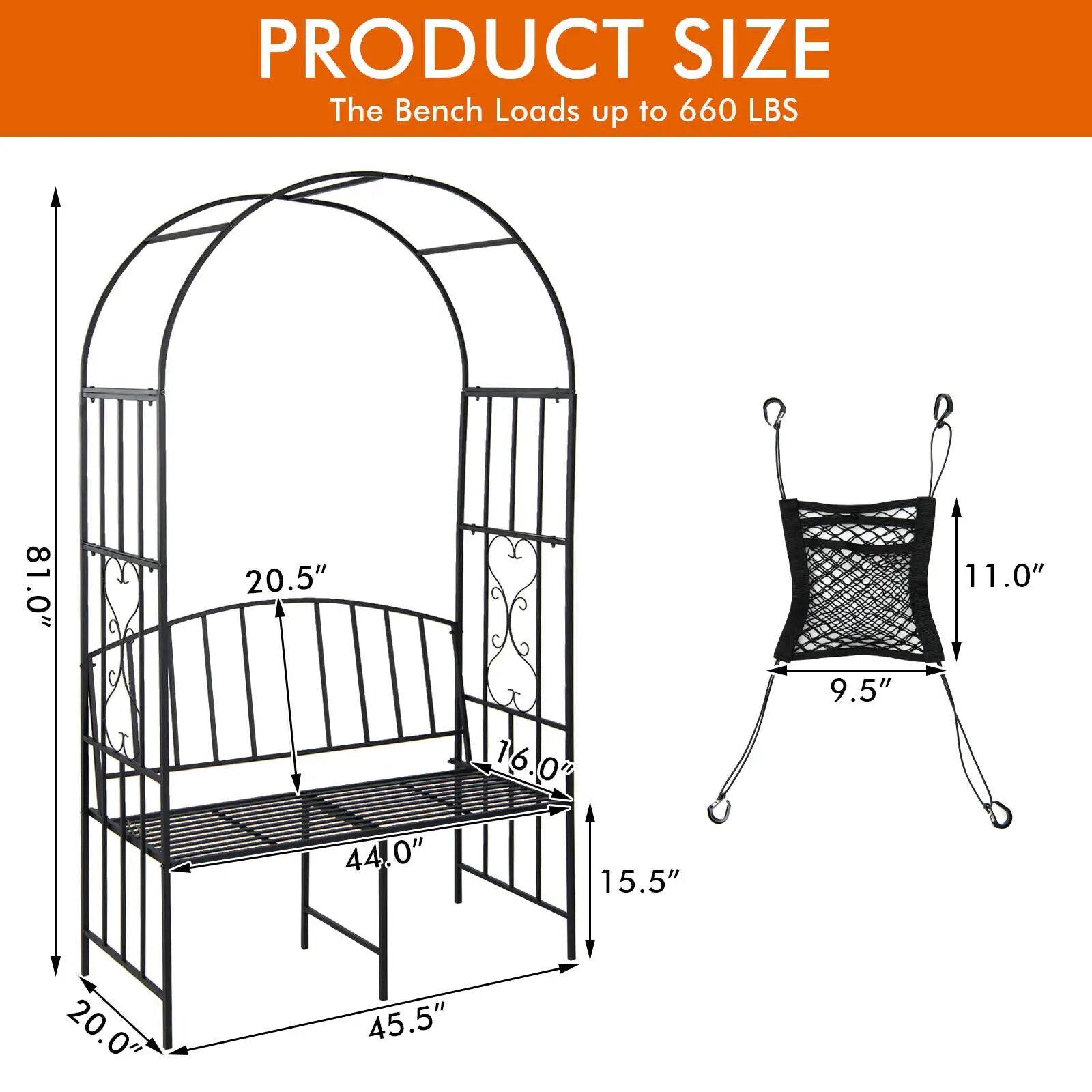 Steel Garden Arch with 2-Seat Bench by DirectDeals