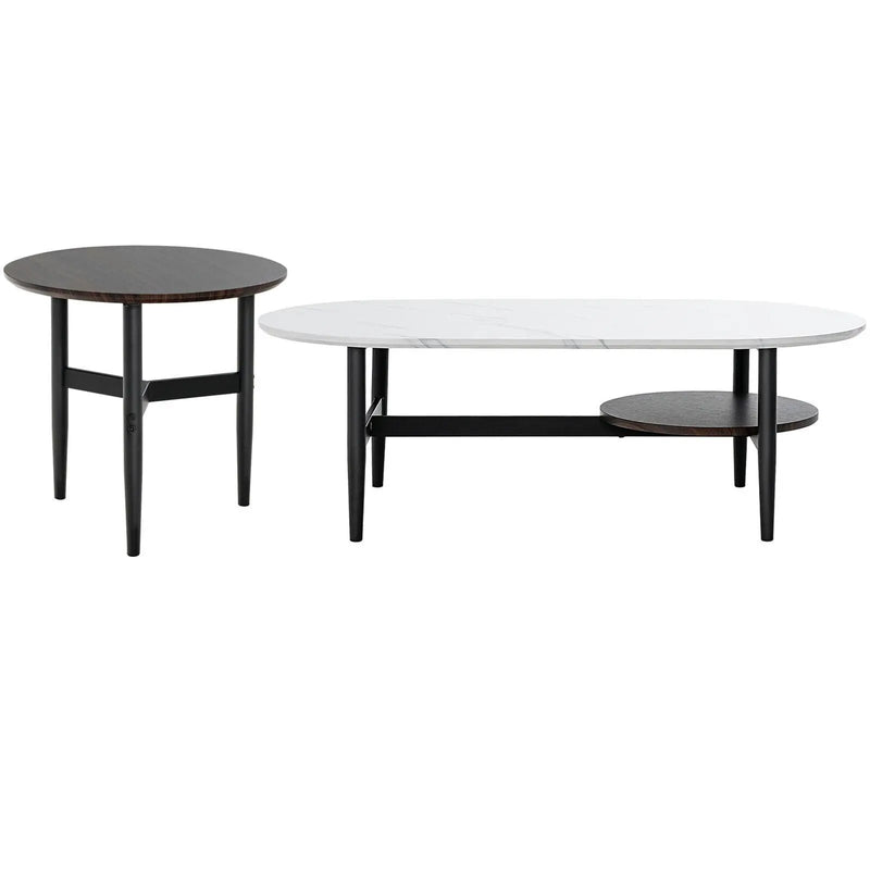 Set of 2 Modern Nesting Coffee Table with Extra Storage Shelf-White by DirectDeals