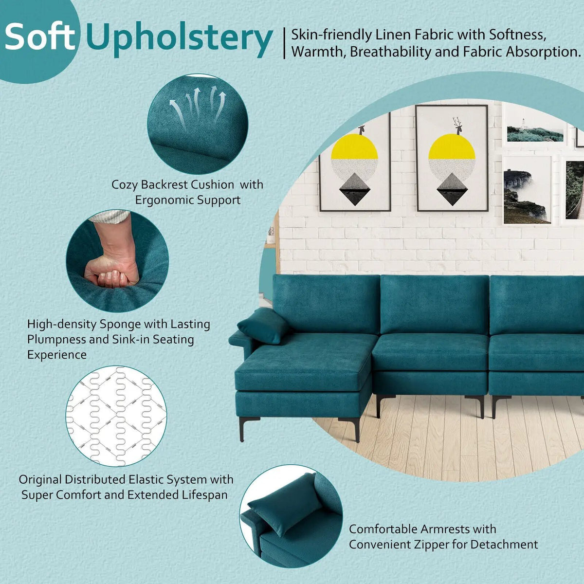 Extra Large L-shaped Sectional Sofa with Reversible Chaise and 2 USB Ports for 4-5 People by DirectDeals