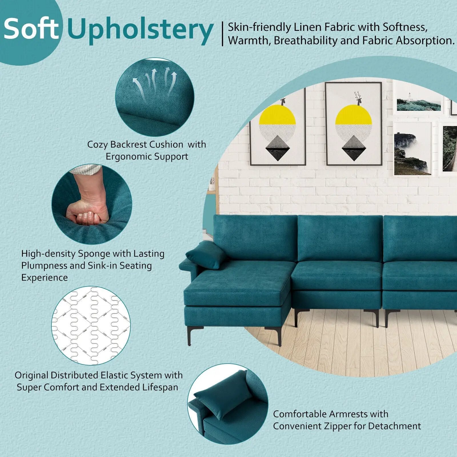Extra Large L-shaped Sectional Sofa with Reversible Chaise and 2 USB Ports for 4-5 People by DirectDeals