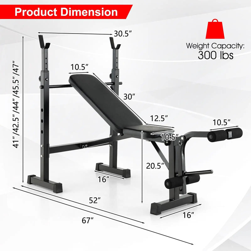 Adjustable Weight Bench and Barbell Rack Set with Weight Plate Post by DirectDeals