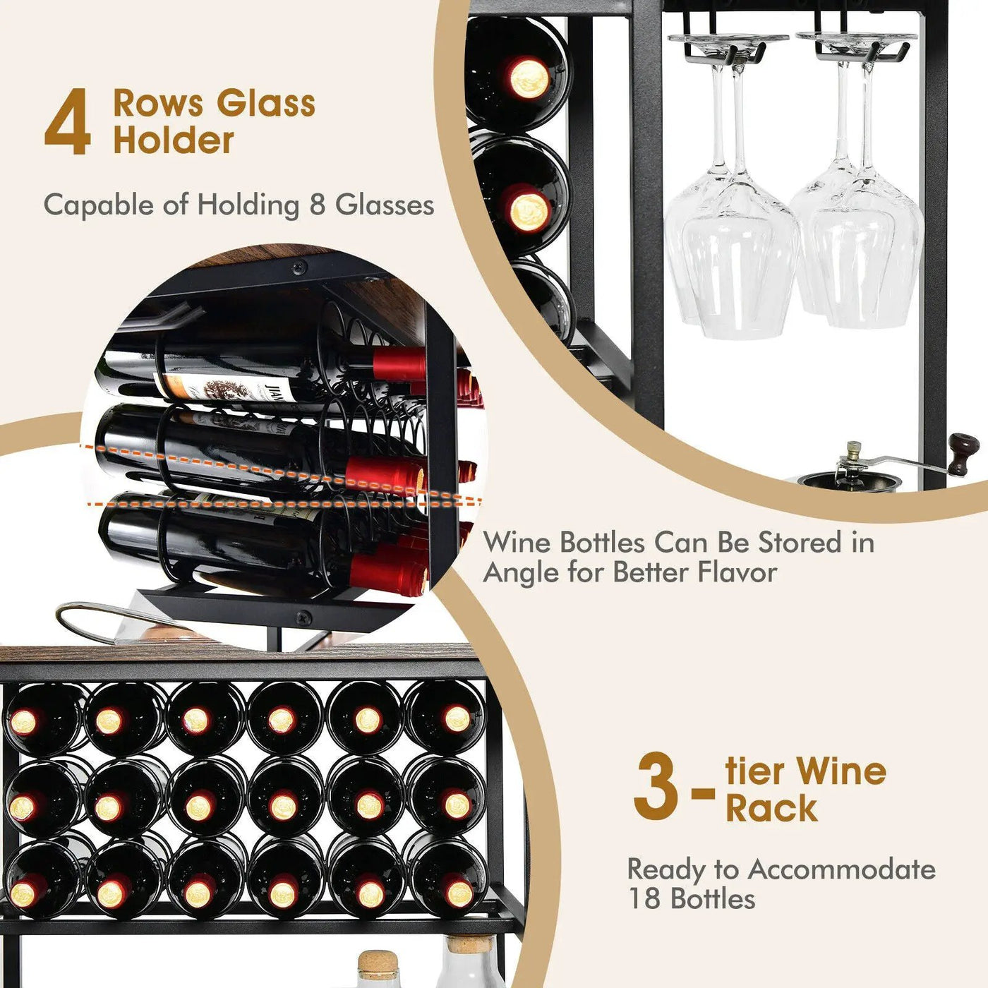 47 Inches Wine Rack Table with Glass Holder and Storage Shelves by DirectDeals
