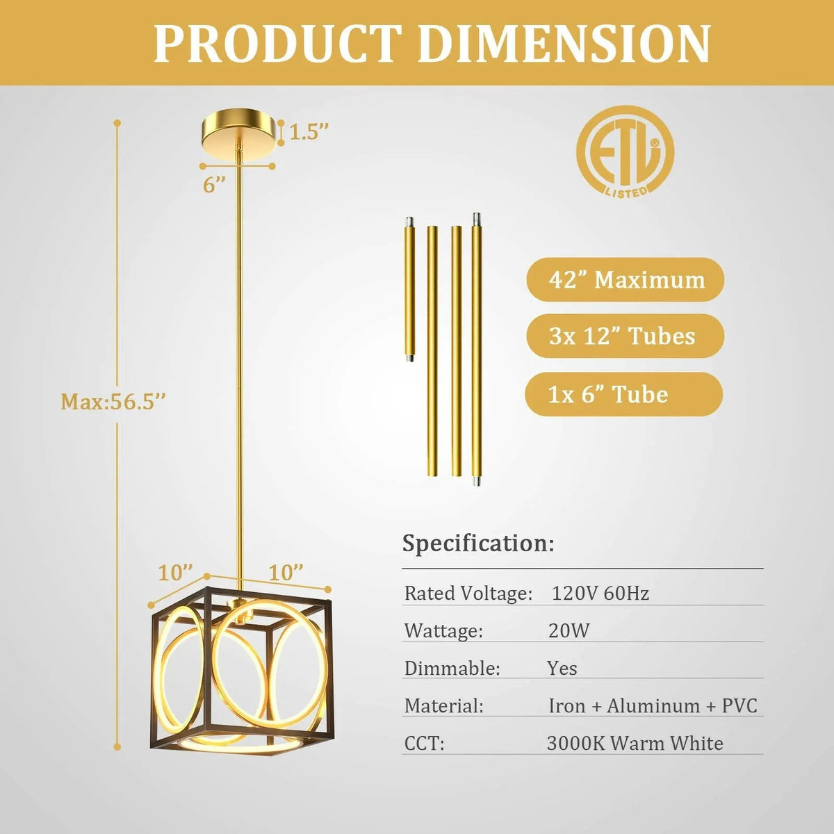 Modern LED Pendant Light with 42 Inches Adjustable Suspender by DirectDeals