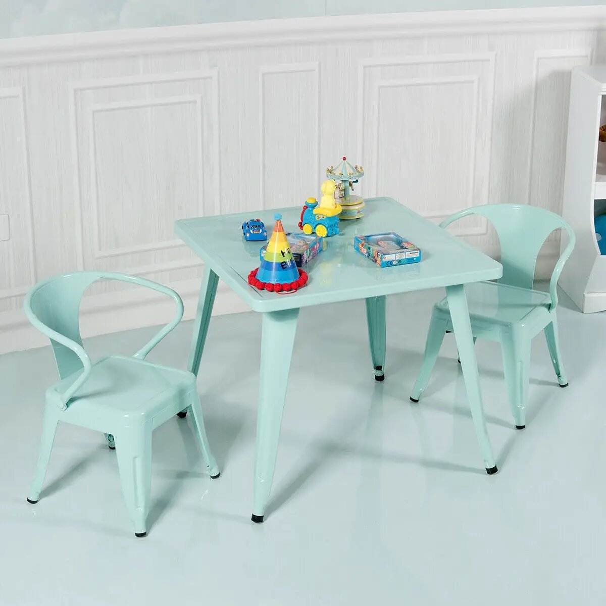27 Inch Kids Square Steel Table Play Learn Activity Table-Blue by DirectDeals