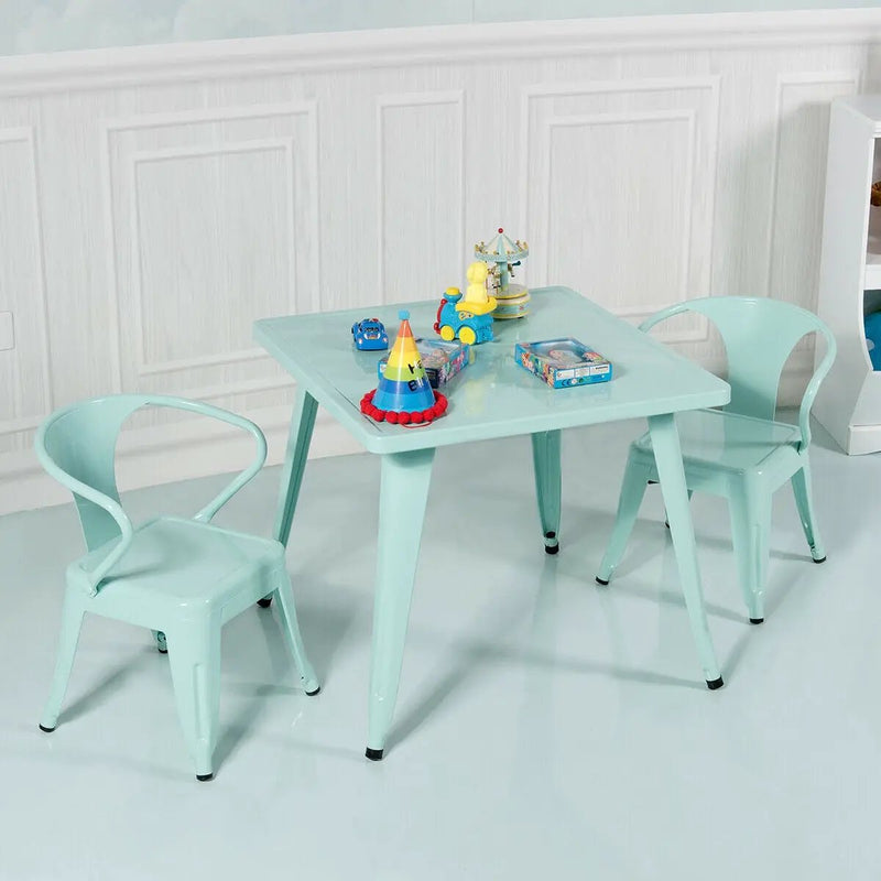 27 Inch Kids Square Steel Table Play Learn Activity Table-Blue by DirectDeals