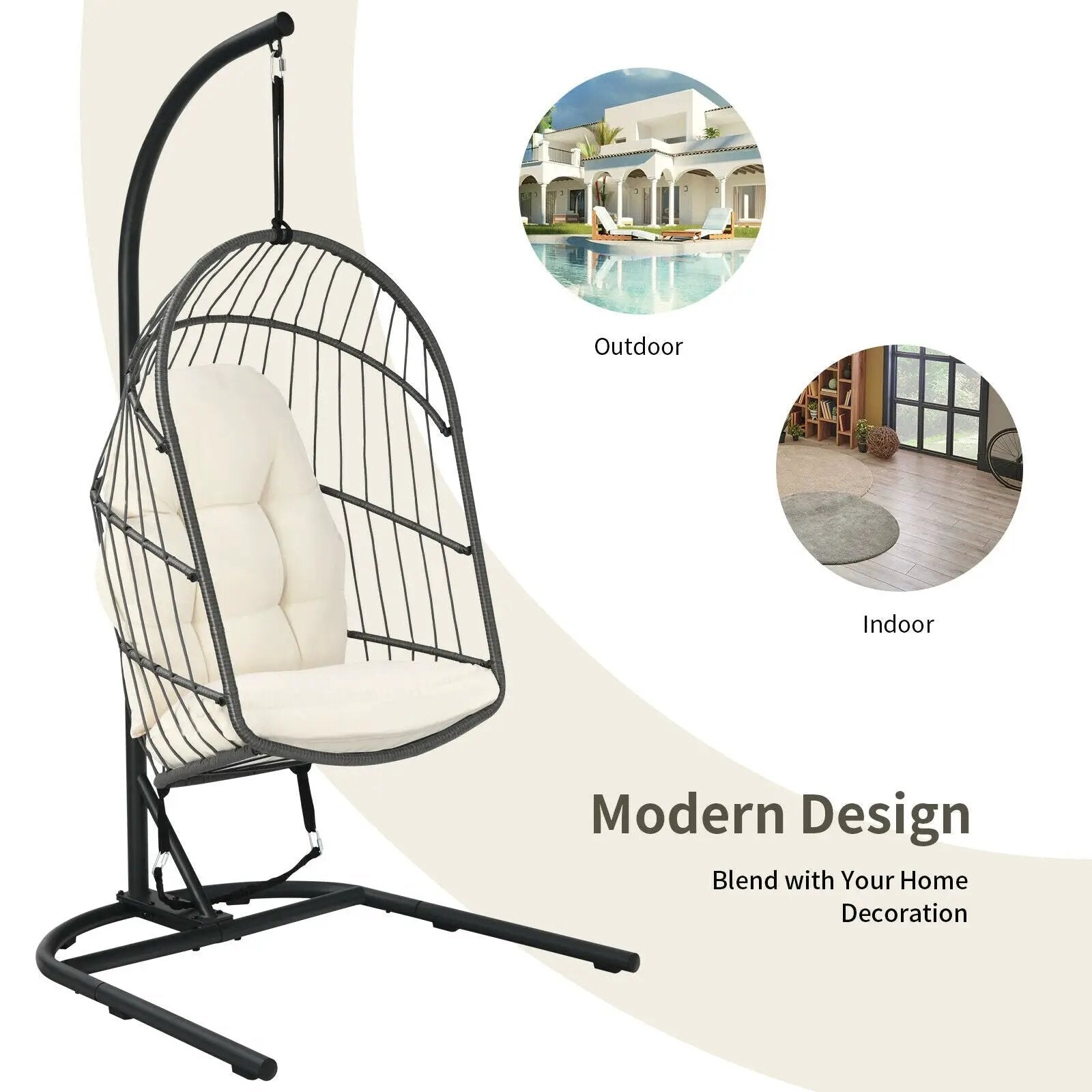 Hanging Wicker Egg Chair with Stand by DirectDeals