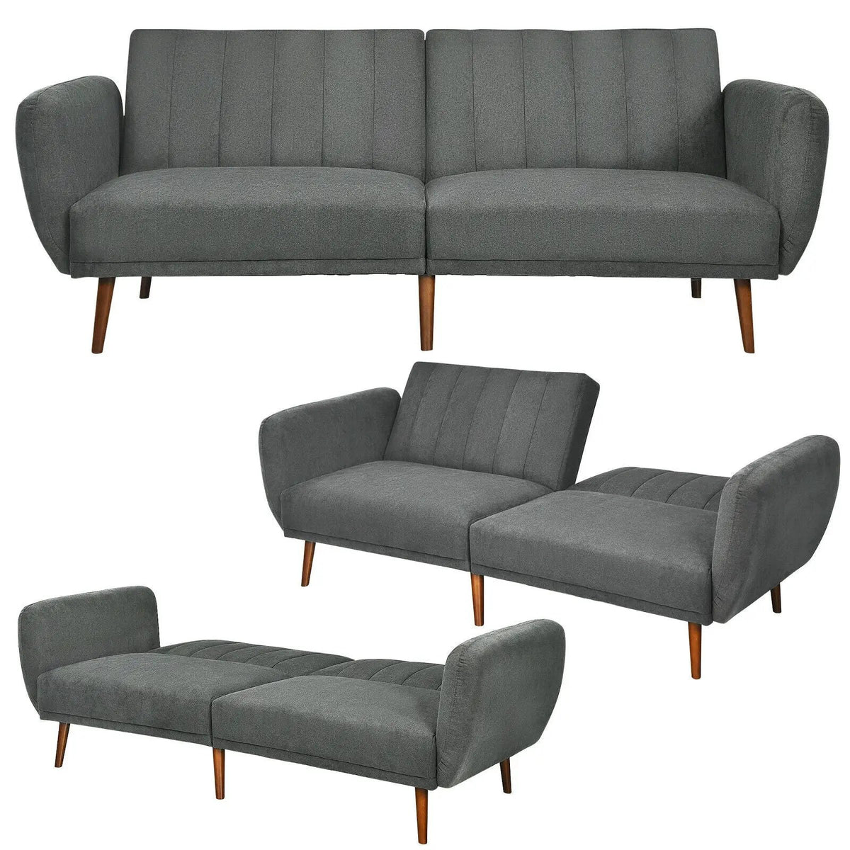 Convertible Futon Sofa Bed Adjustable Couch Sleeper with Wood Legs by DirectDeals
