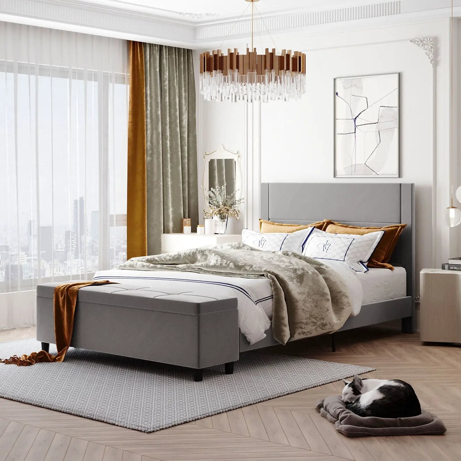Full/Queen Size Upholstered Platform Bed Frame with Storage Ottoman by DirectDeals