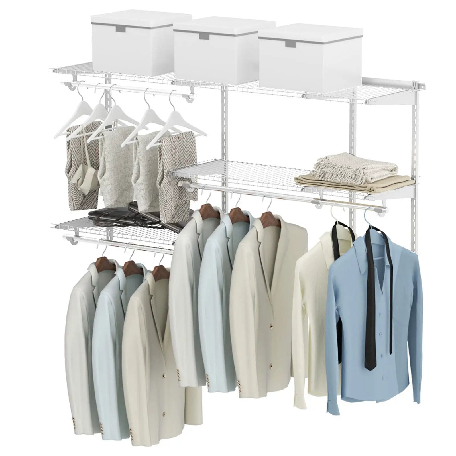 Custom Closet Organizer Kit 3 to 5 Feet Wall-Mounted Closet System with Hang Rod by DirectDeals