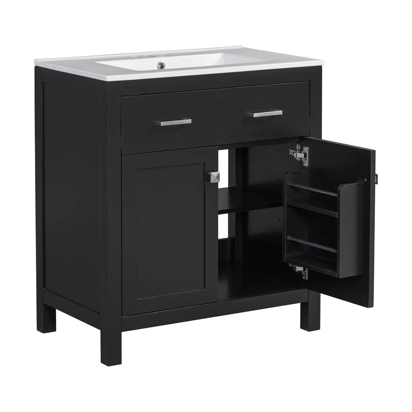 Bathroom Vanity With Ceramic Sink, Modern Single Bathroom Cabinet With 2 Doors And A Shelf, Soft Close Doors by HouseOfZazla
