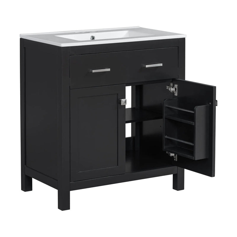 Bathroom Vanity With Ceramic Sink, Modern Single Bathroom Cabinet With 2 Doors And A Shelf, Soft Close Doors by HouseOfZazla
