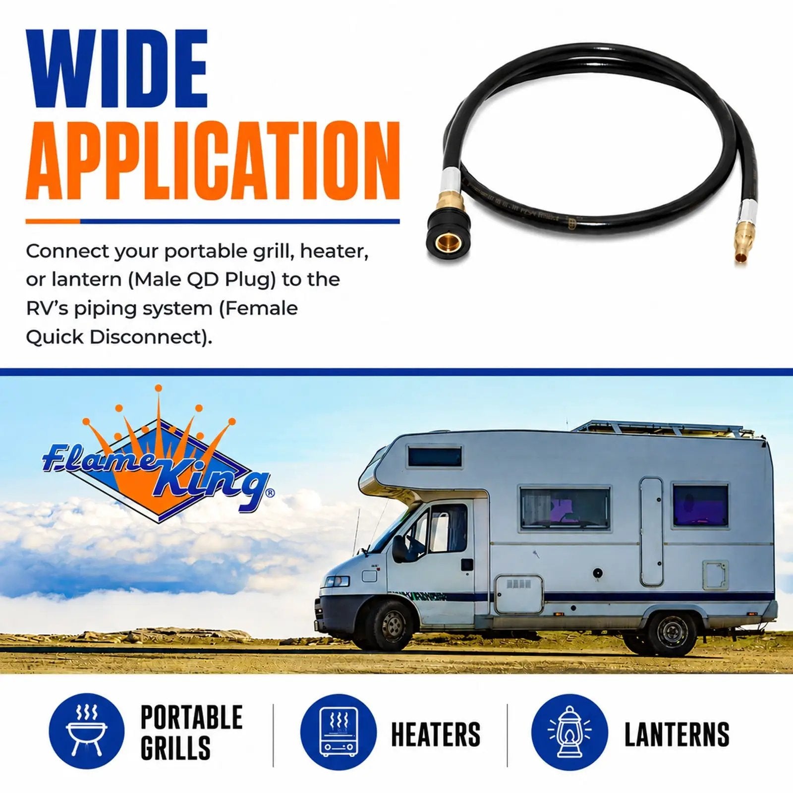 Flame King RV, Van, Trailer, Dual Quick Connect Hose, LP Gas Only, 48 inch, 1/4 inch by Flame King Products